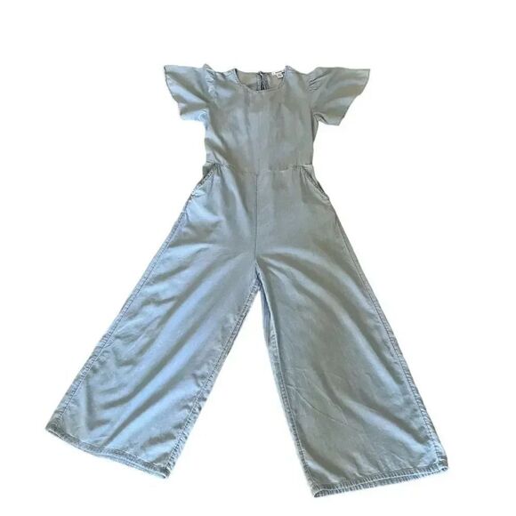 Nordstrom Blue Tie Back Lightweight Jumper Romper Wide Leg Capri Pants XL - Picture 1 of 12